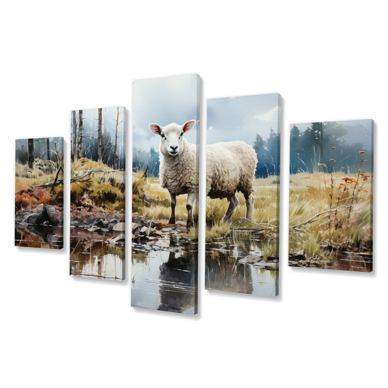 Sheep Reflection - Animals Wall Art Print - 5 Panels