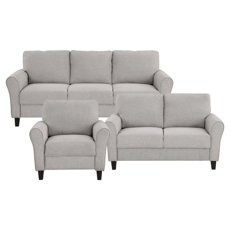Ensemble de salon en tissu chenille transitionnel 3 pièces avec assise moelleuse Emilio, Sable
