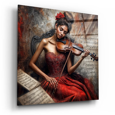  «Violin Music» par Rey Klimt, art mural en verre acrylique, 12 po x 12 po