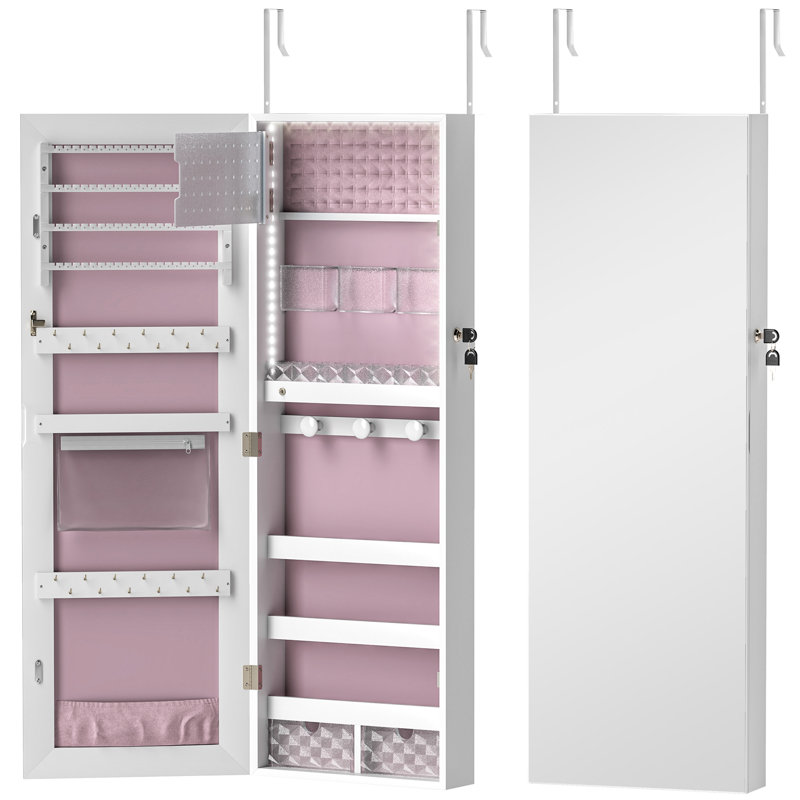 Over-the-Door Glass Jewellery Chest, White/Pink