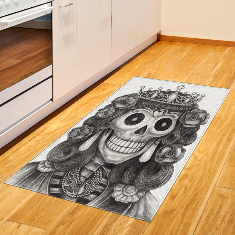 Tapis décoratif en fibre de polyester haute densité à longs fils Skull, Rectangle 2 pi 7 po x 5 pi