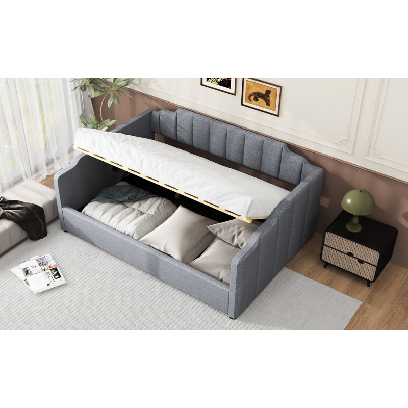 Lit de jour rembourré avec rangement, gris - Confortable et lit double avec fonctionnalité pratique et élégante, Gris