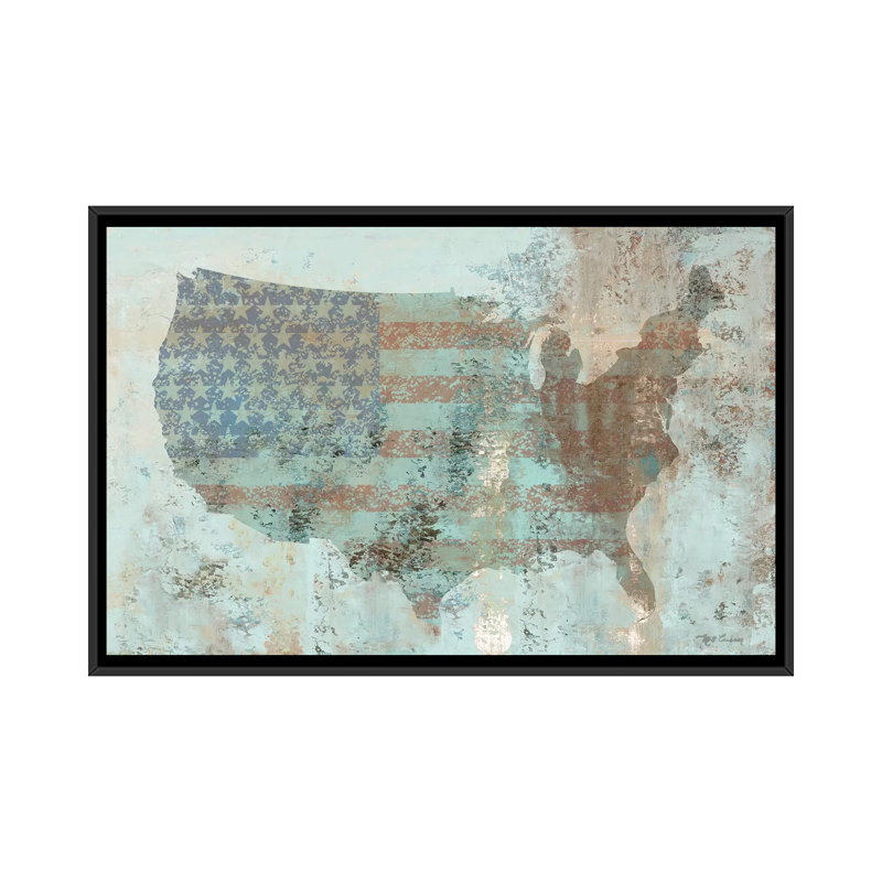 « rétro carte des états-unis », impression sur toile, H 18 po x l 26 po x P 1,5 po, Toile avec cadre noir, Pas de tapis