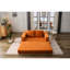 Lit escamotable en chenille de style rétro, de couleur orange - coussin amovible et moelleux pour la détente, base pliable du lit du salon, revêtement en teinture
