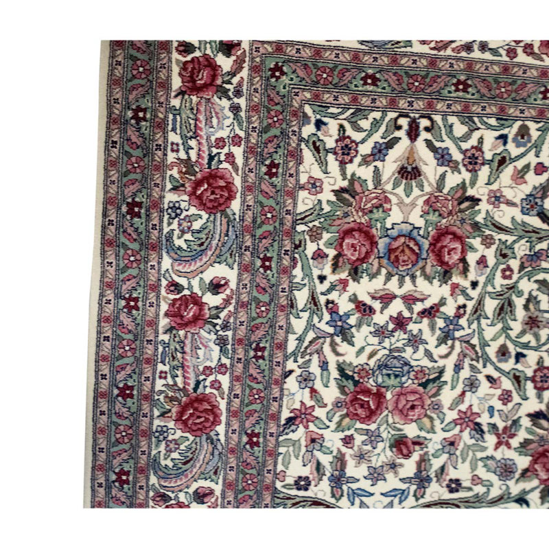 Tapis vert / blanc / rouge noué à la main de haute qualité