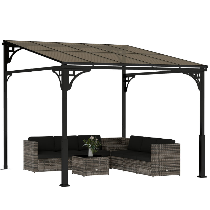 Outsunny 3 x 2.87 m Metal Lean-to Pergola Wall-Mounted Garden Pergola Brown