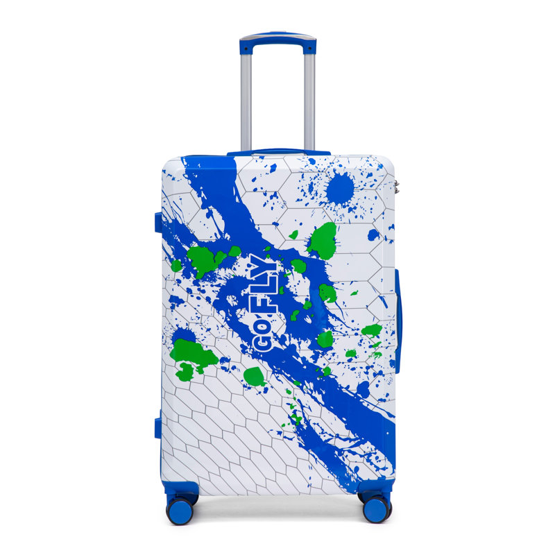 Valise 28 pouces en polycarbonate à coque rigide, grande valise à carreaux avec roues à 360 degrés, bleu