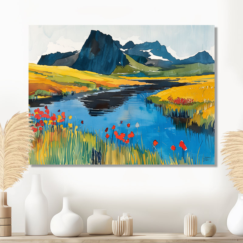 Islande, montagne et lac Meadow I - paysage de montagnes, impression d'art mural, Métal métal, H 30 po x l 40 po x P 1,5 po