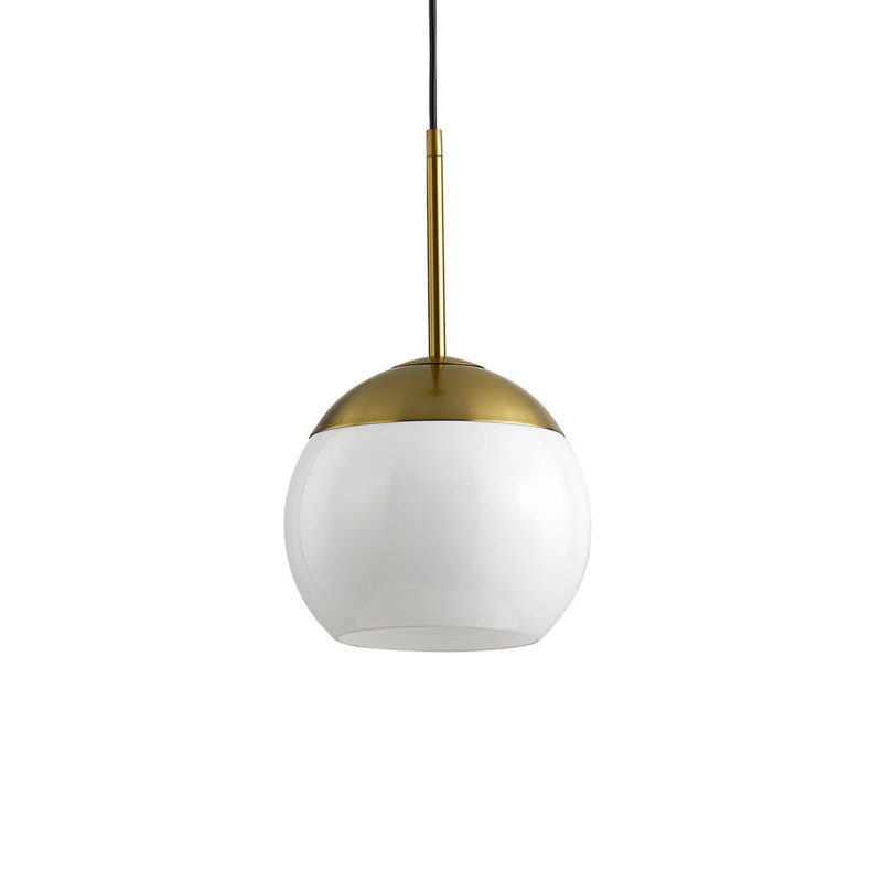 Luminaire suspendu en verre Melveen Globe, Laiton brossé, Blanc