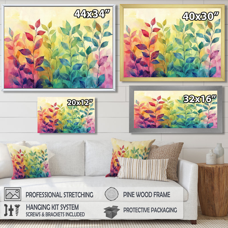 Neon Plants Pop Art - Herbes, art mural, H 16 po x l 32 po, Toile tendue, Ne s’applique pas