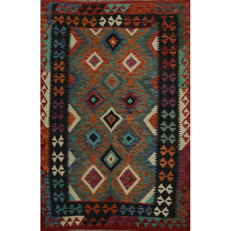 Tapis oriental dynamique à motif dynamique Kilim rustique 4 x 5