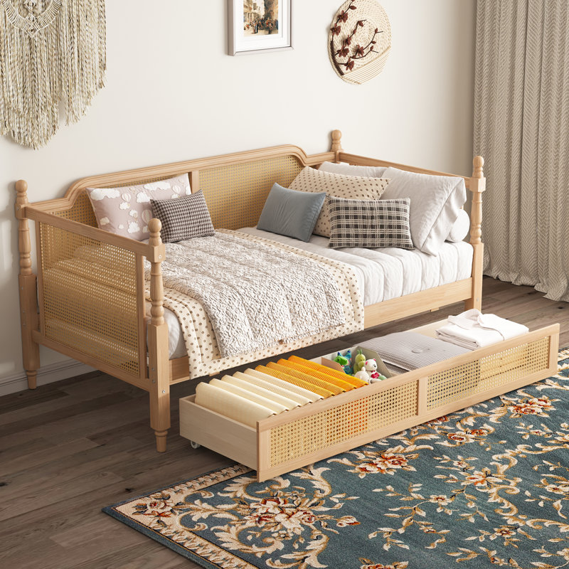 Kace PE Rattan Daybed with Wooden Frame & Drawers