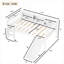 Lit mezzanine simple bas avec garde-corps sur toute la longueur, tablettes de rangement intégrées et lumières DEL, fabrication en pin blanc classique