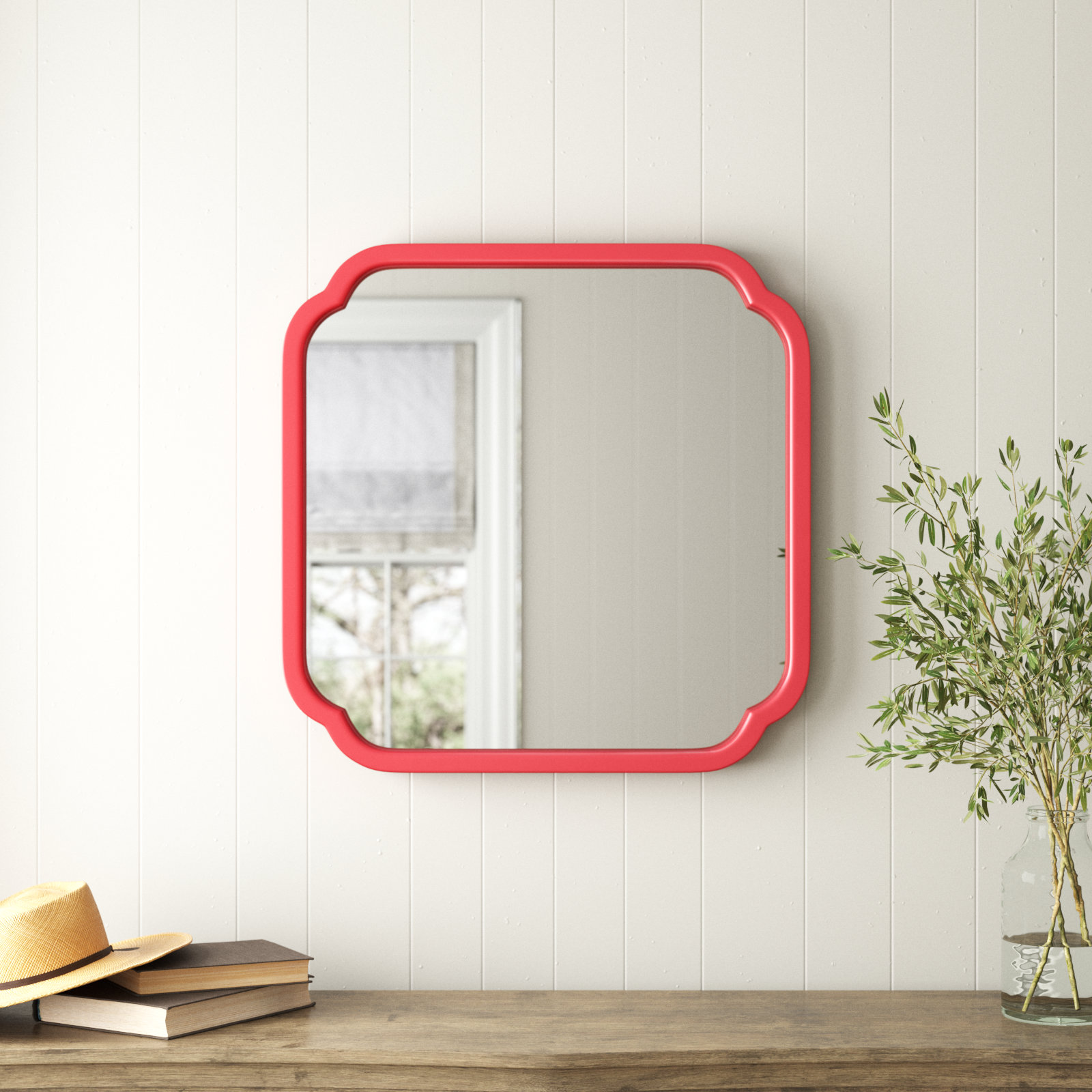 Baltic Wood Scalloped Wall Mirror, Magenta