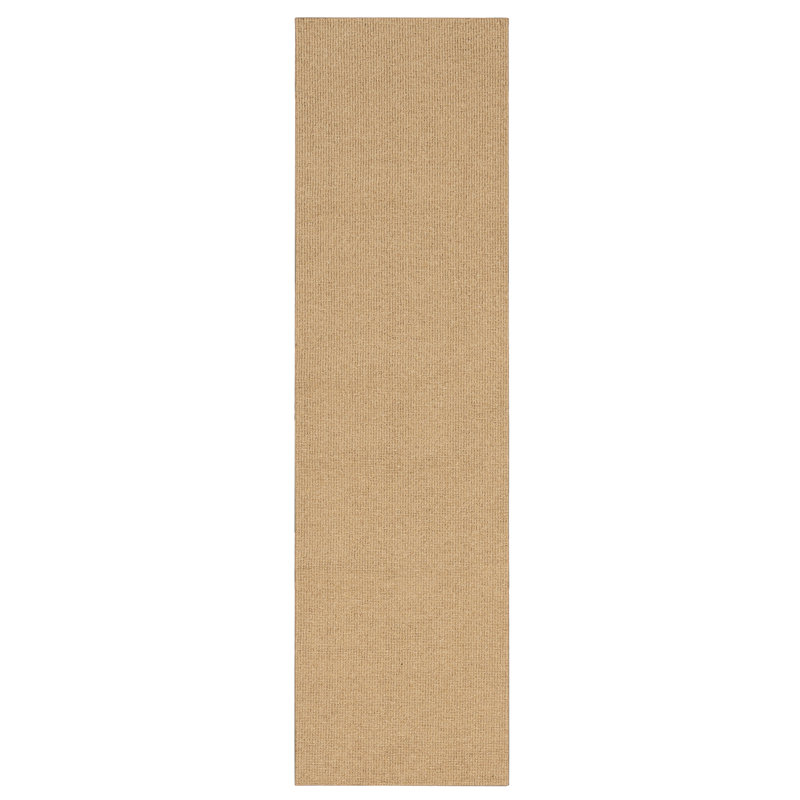 Rhodes Medium Beige Machine Woven Wool Berber with Hand Serged Edging Area Rug, Runner 2'6" x 9'