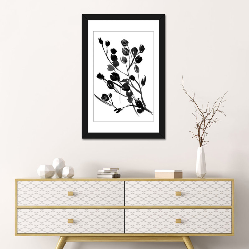 «Expressive Floral I», impression sur toile tendue, H 32 po x l 24 po x P 1 po, Papier d'art encadré noir, Blanc