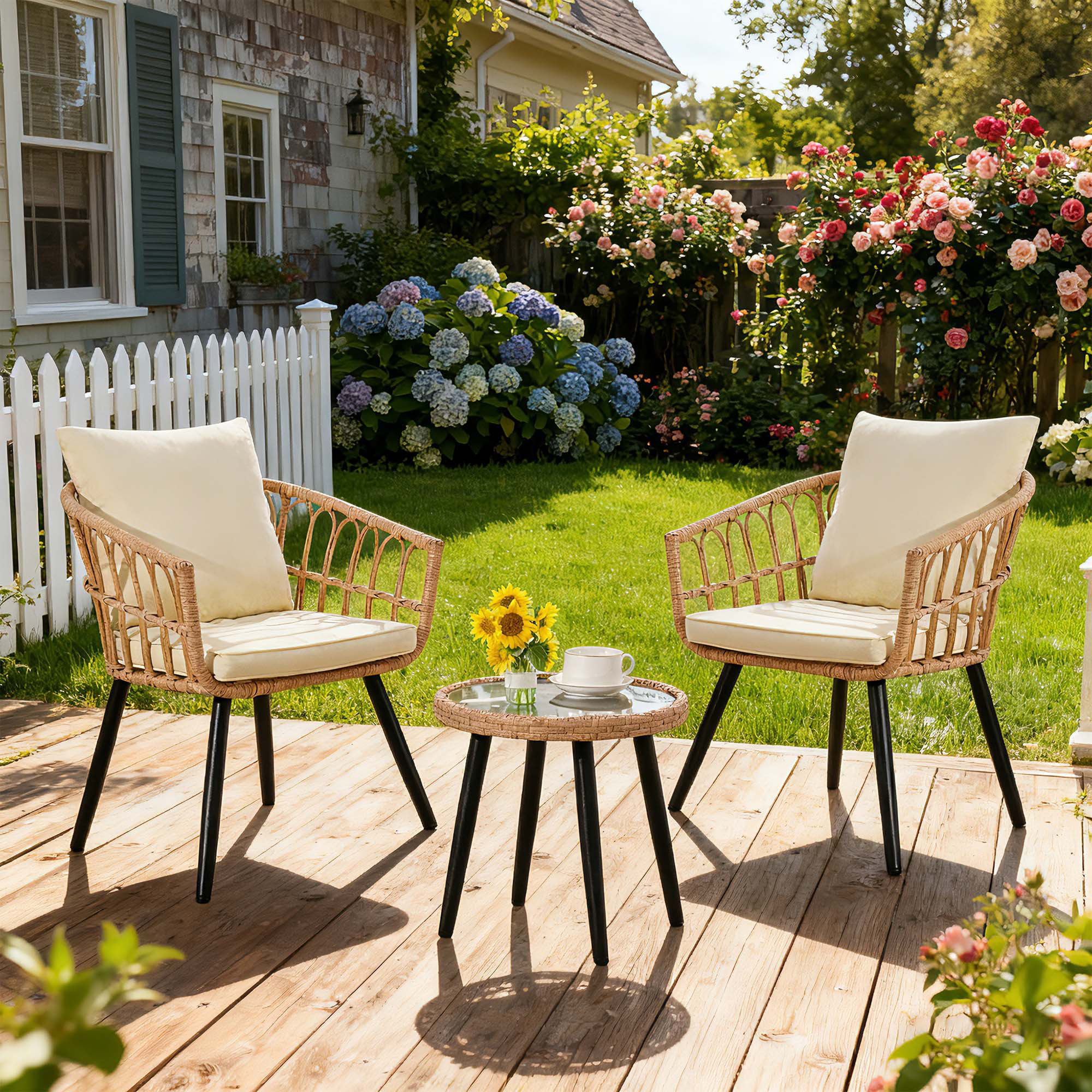 3 Piece Outdoor Wicker Furniture Patio Bistro Set