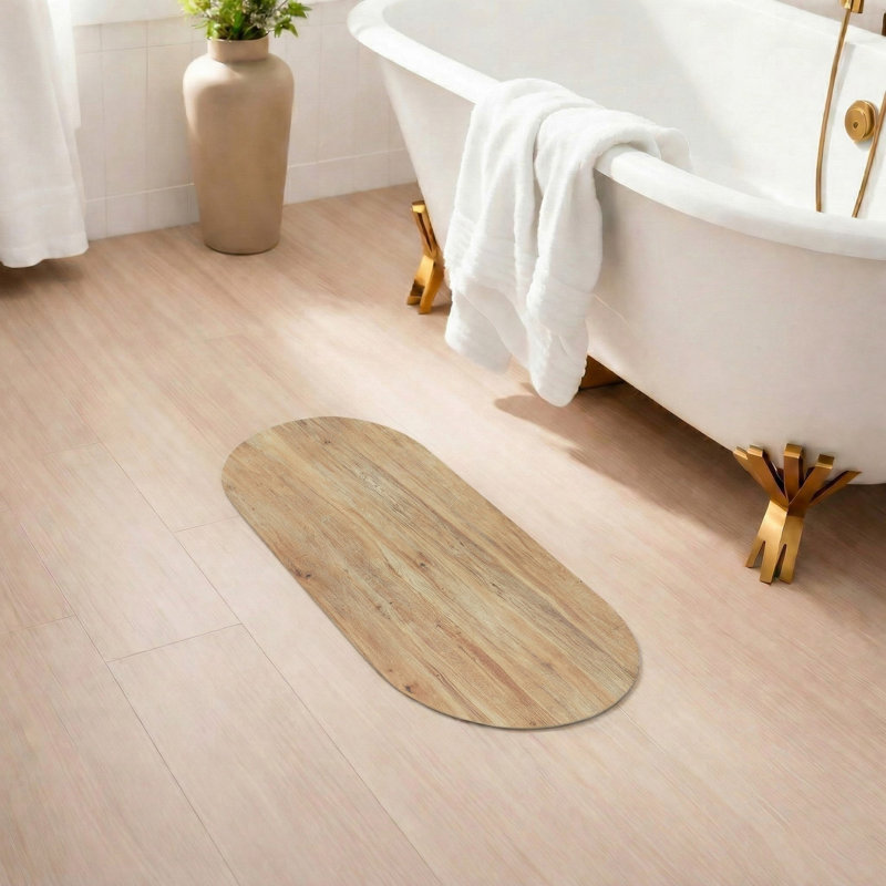 Decorative Runner Bath Mat 40x18 – Ultra Absorbent Quick Dry Rug with Anti-Slip Rubber Backing, Brown Wooden