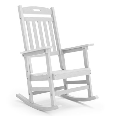 Outdoor Rocking Chair, Oversized Weather-Resistant Patio Rocker, High-Back Poly Porch Seating, Heavy-Duty 350lbs Capacity for Lawn & Garden, White