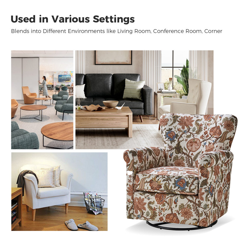 Cofer Upholstered Swivel Armchair, Red Floral