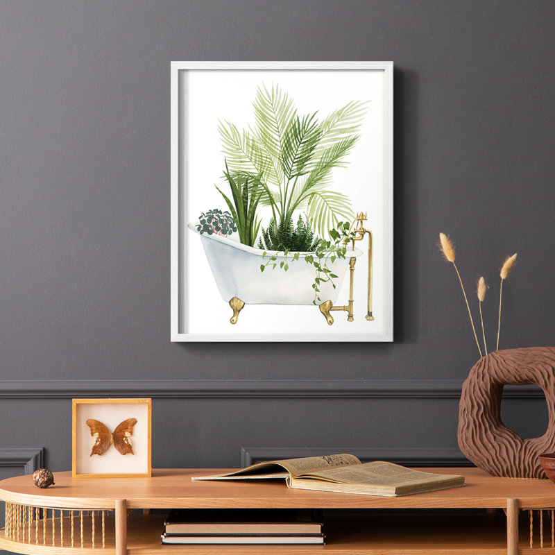 «Plant Bath I», reproduction encadrée - bois massif, Blanc, H 10 po x l 8 po