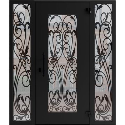 Porte d'entrée extérieure prémontée en aluminium, modèle Iron 1601, noir, acier, métal, peinture classique, 62 x 80 (14+36+14 x 80) - Ouverture à droite vers l'intérieur