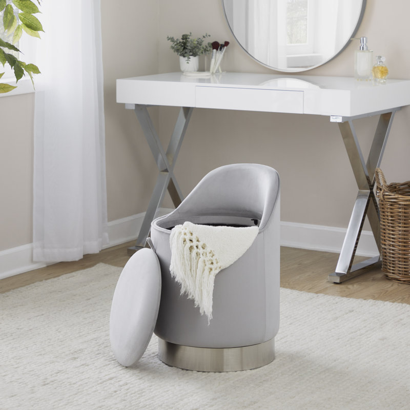 Callum 18" Vanity Stool with Swivel & Metal Base, Silver/Chrome