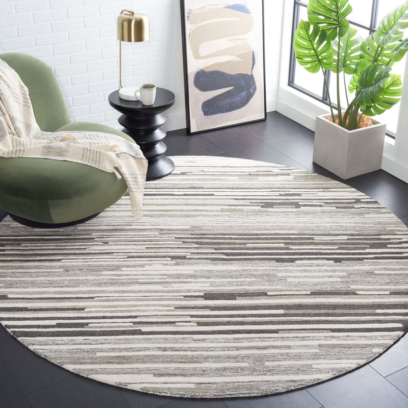 Rizzuto Abstract Hand Tufted Wool/Cotton Area Rug in Beige/Gray, Round 7'