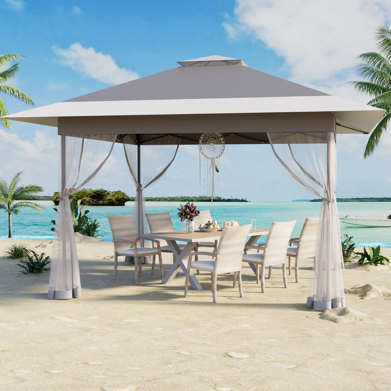 13 Ft. W X 13 Ft. D Metal Pop-up Gazebo With Mosquito Netting, Dark Grey