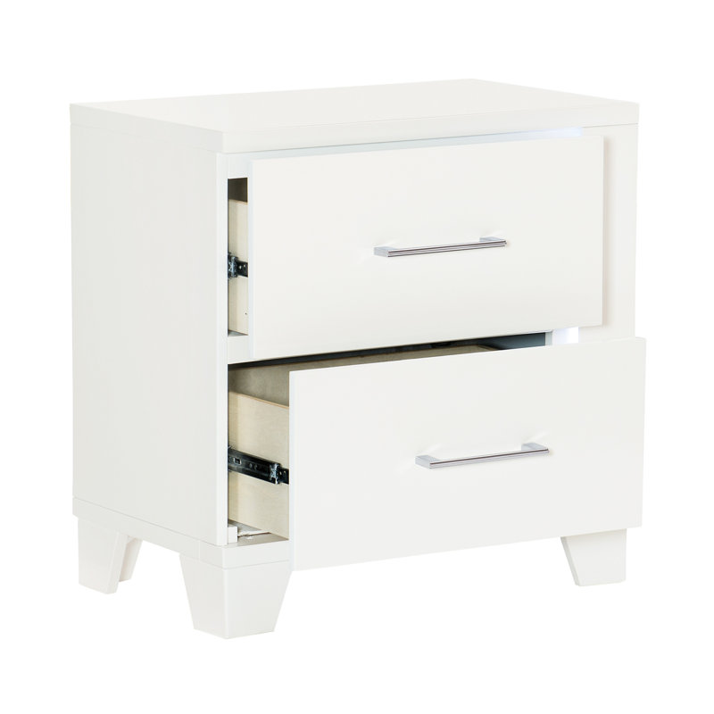 Table de chevet de luxe en bois blanc avec DEL et 2 tiroirs