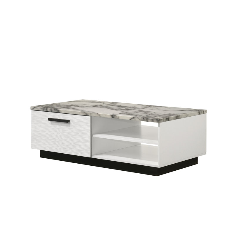 Table basse blanche avec plateau en faux marbre Matilda