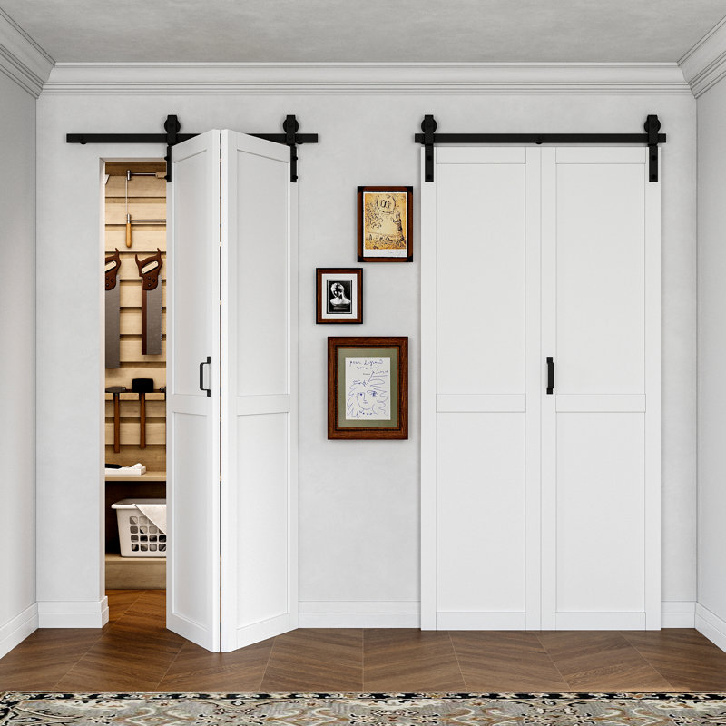 84'' Solid + Manufactured Wood double Bi-Fold Barn Doors Primed ready for use, 36" x 84"
