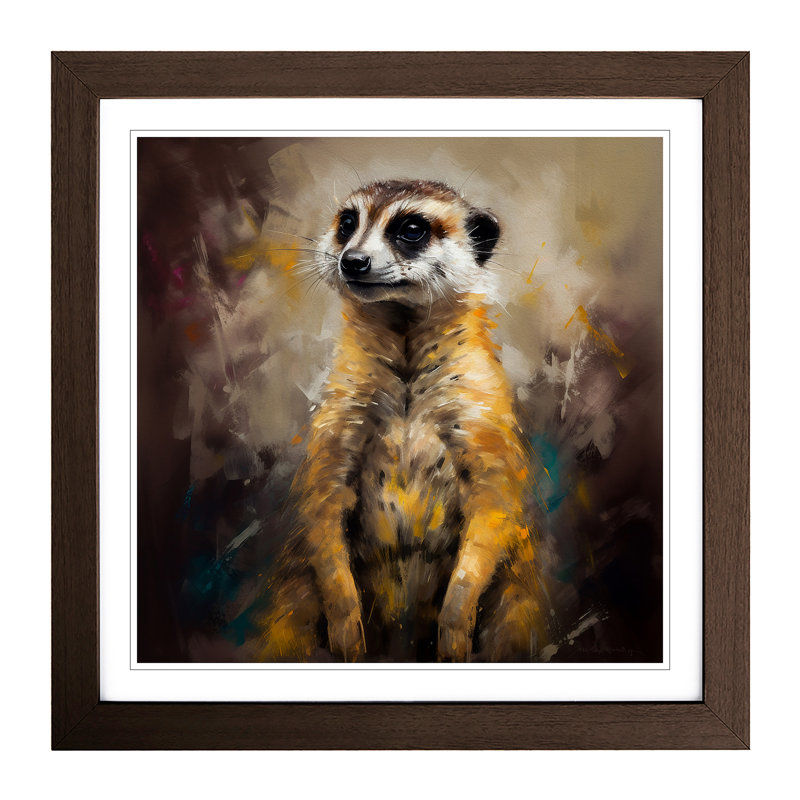 Meerkat Gestural Art No.2 - Framed Print, Walnut