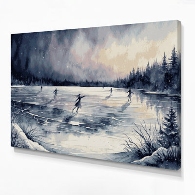 Christmas Frozen Lakes Gray Canvas Wall Art