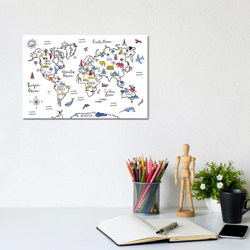 World Map by Farida Zaman - Wrapped Canvas Print, 20.32 cm H x 30.48 cm W