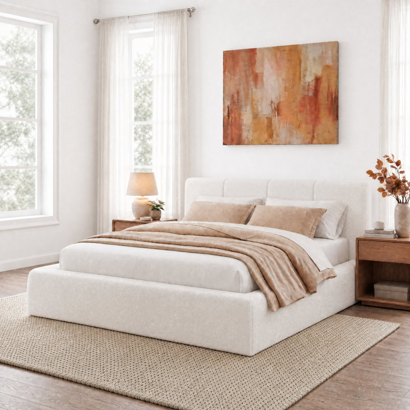 Lit plateforme tapissier Luxurious, Queen, Ivory