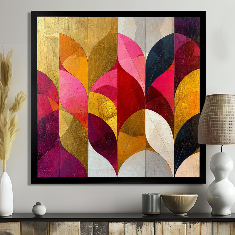 Motif géométrique abstrait géométrique doré rose et gris pur IV, Reproduction encadrée d'une seule photo sans pass