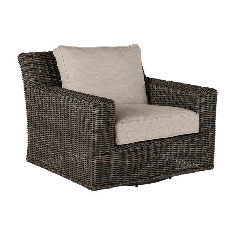 Rustic Patio Armchair with Cushions, Dove Sunbrella® Linen, Welt, Black Walnut