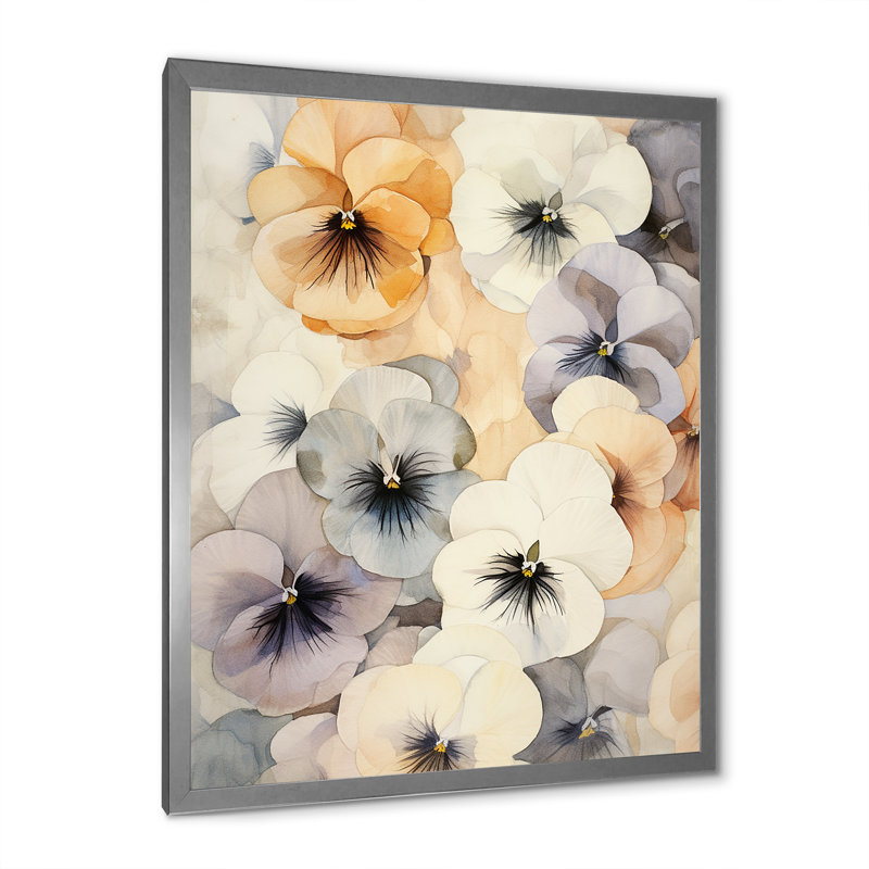 Bouquet de rêves vifs de pensée I, Cadre simple argenté, H 44 po x l 34 po x P 1,5 po