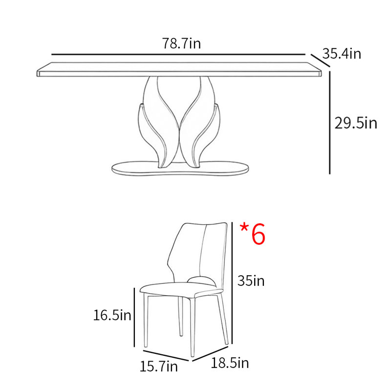 Modern simple light luxury dining table sets, 29.5"H x 78.7"L x 35.4"W