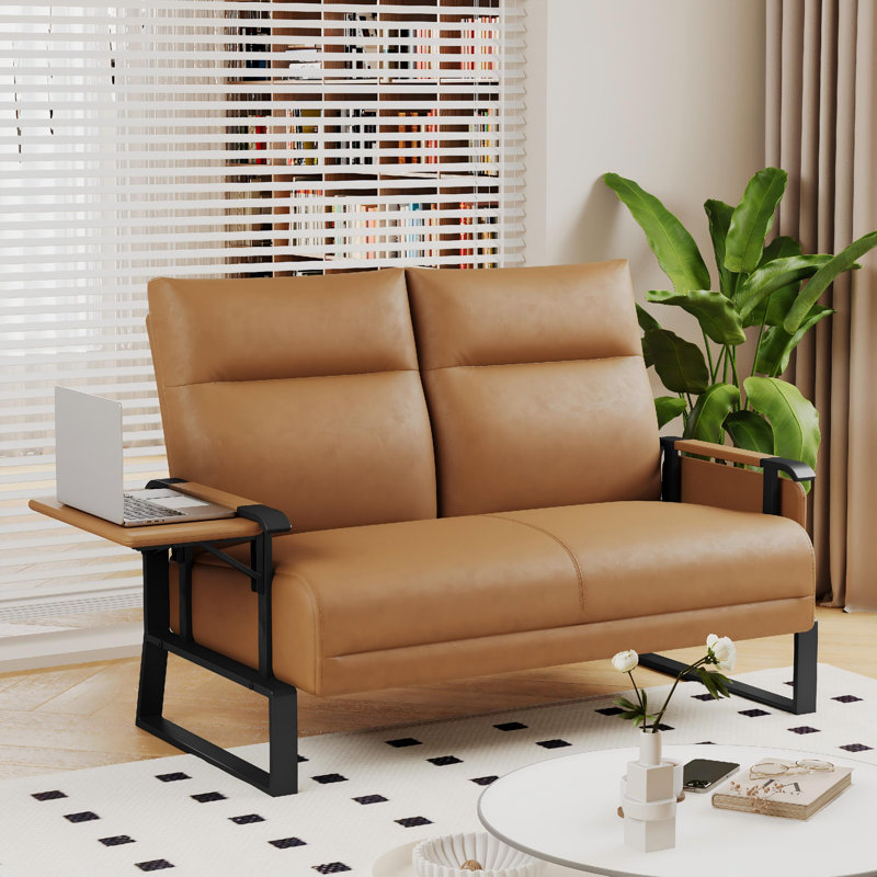 49.6" Wide Mid Century Modern Upholstery Loveseat Sofa Small Couches For Small Spaces, High-Strength Galvanized Frame Upholstered 2-Seater Couch With Side Tray Table