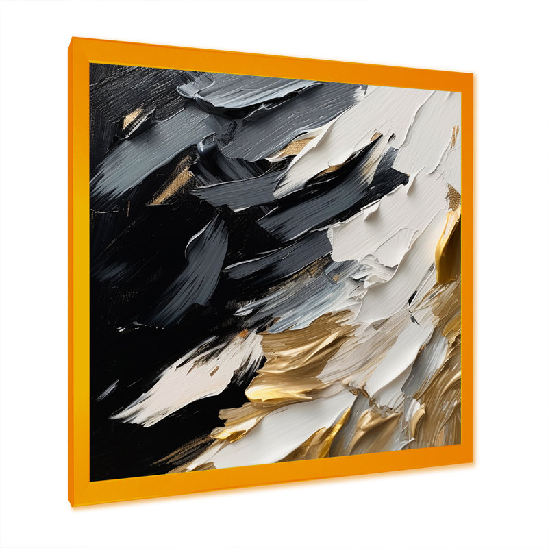 Golden Wave Reflections V - Art mural abstrait grand, H 16 po x l 16 po x P 1 po, Impression dorée sur toile encadrée