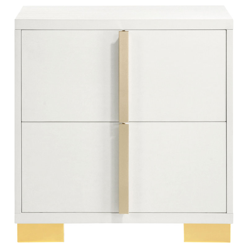 White and Gold Modern 2-Drawer Nightstand