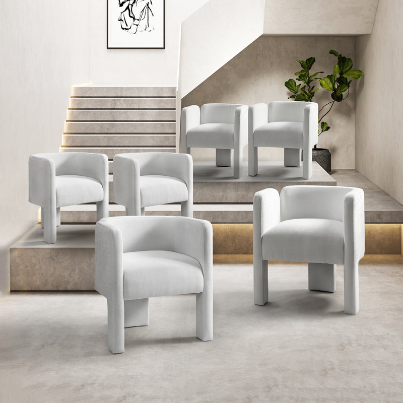 Chaise avec accoudoirs à dossier bas Braien, Ivoire