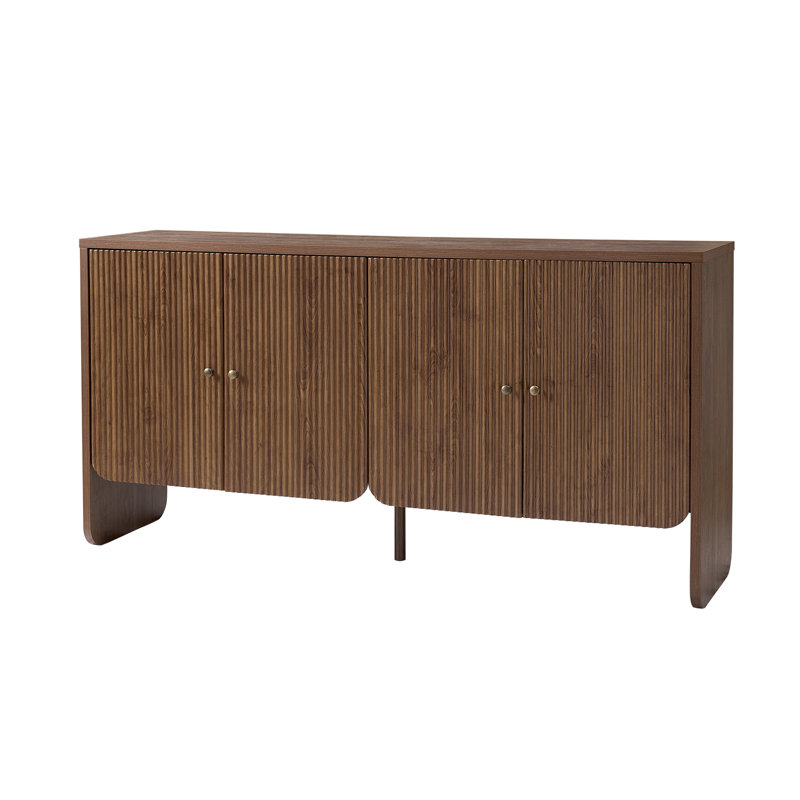 160 cm Wide Modern 4 Door Fluted Sideboard with Cable Management, Walnut
