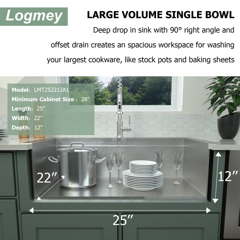 Évier de cuisine 25 L, L 22 po x H 12 po