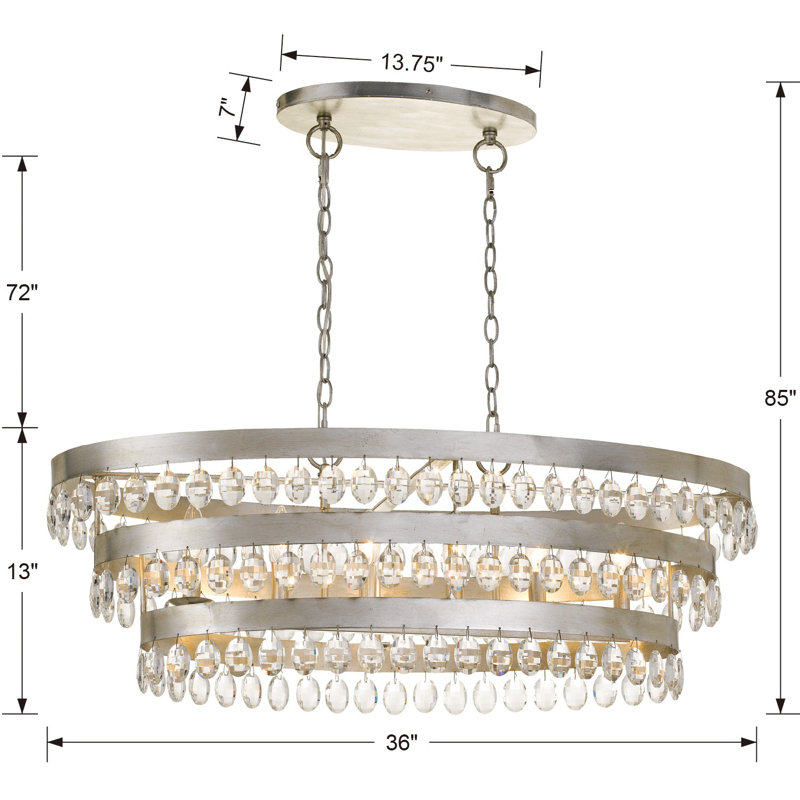 Lustre à niveaux unique à 6 lumières Kolby, Argent antique