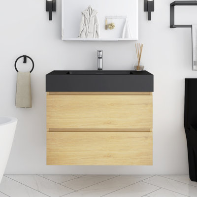 Ensemble de meuble-lavabo mural 30 po avec lavabo en résine noir intégré