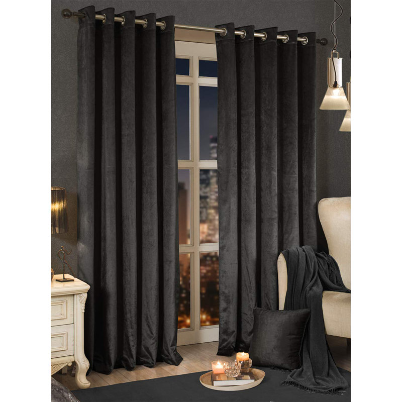 Beth Room Darkening Curtain Pair, 168 W x 183 D cm, Black