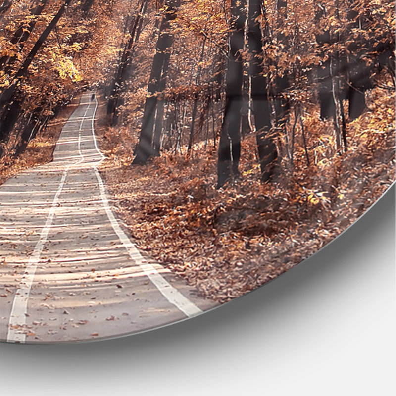 Road in Autumn Golden Forest - Horloge murale moderne, Grand